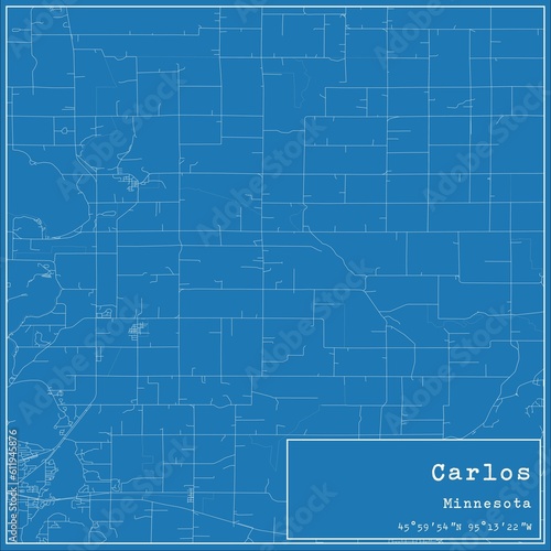Blueprint US city map of Carlos, Minnesota. photo