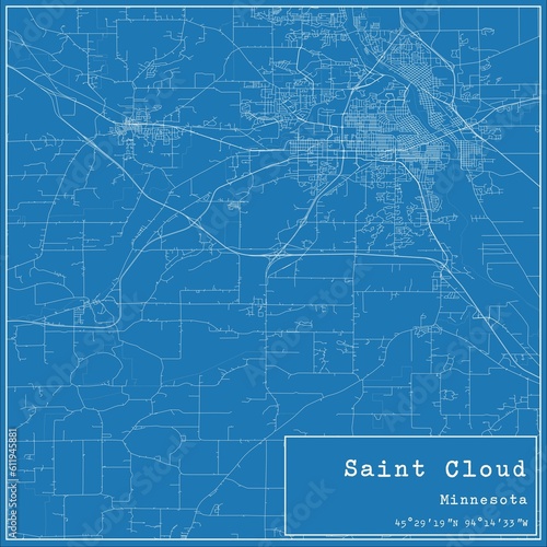 Blueprint US city map of Saint Cloud, Minnesota.