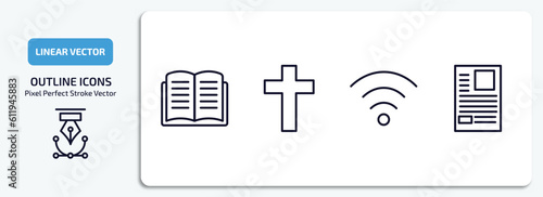 user interface outline icons set. user interface thin line icons pack included open diary, cross, connection, news report vector.