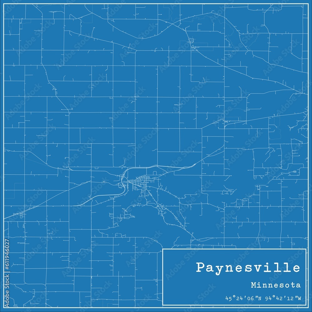 Fototapeta premium Blueprint US city map of Paynesville, Minnesota.
