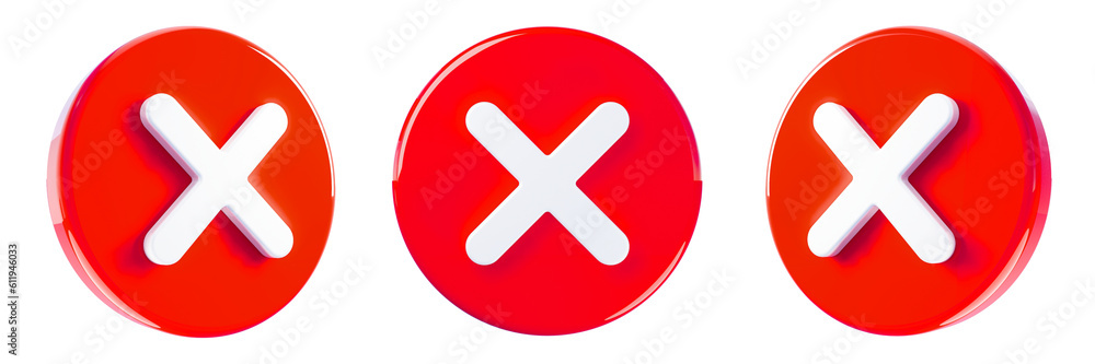 Red Cross 3D Icon. Wrong, Rejection Sign from rounded icon from different angles 3D Illustration Red Cross 3D Icon. Wrong, Rejection Sign from rounded icon from different angles 3D Illustration