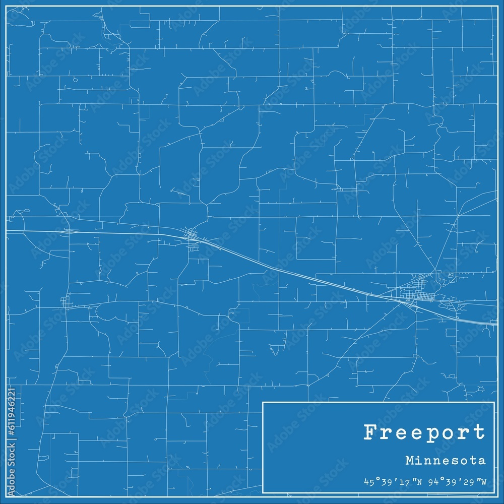 Fototapeta premium Blueprint US city map of Freeport, Minnesota.