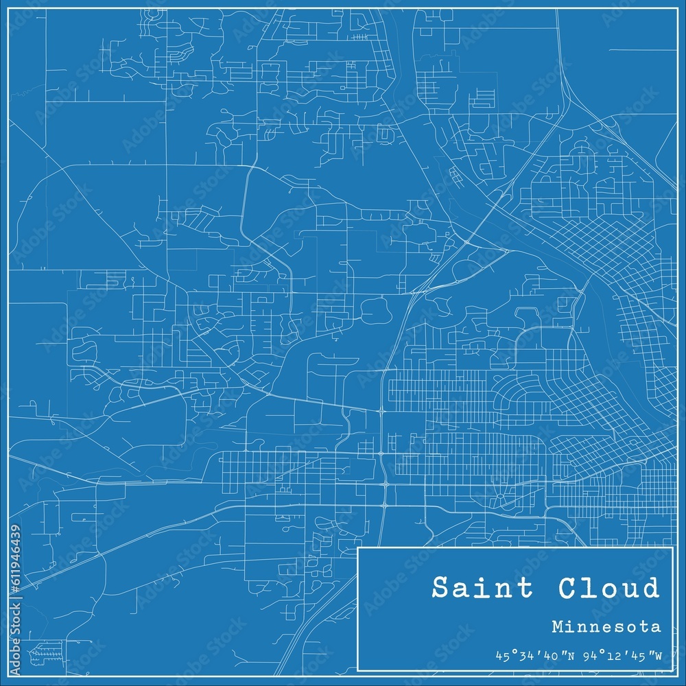 Blueprint US city map of Saint Cloud, Minnesota.
