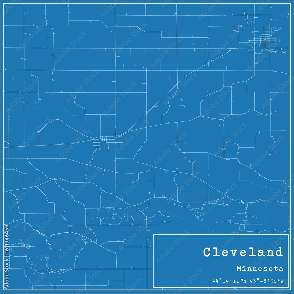 Blueprint US city map of Cleveland, Minnesota.
