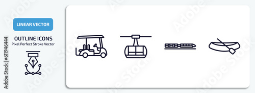 transportation outline icons set. transportation thin line icons pack included golf cart, chairlift, monorail, dugout canoe vector.
