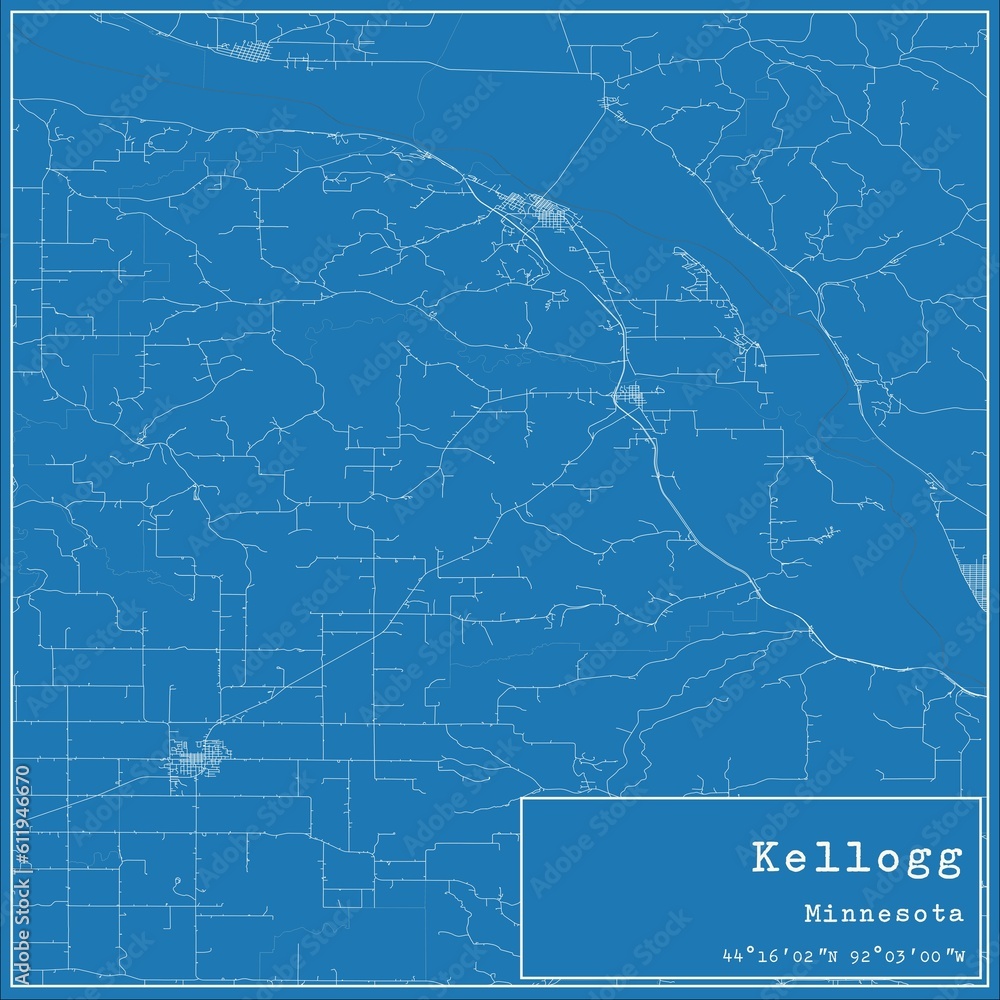 Blueprint US city map of Kellogg, Minnesota.