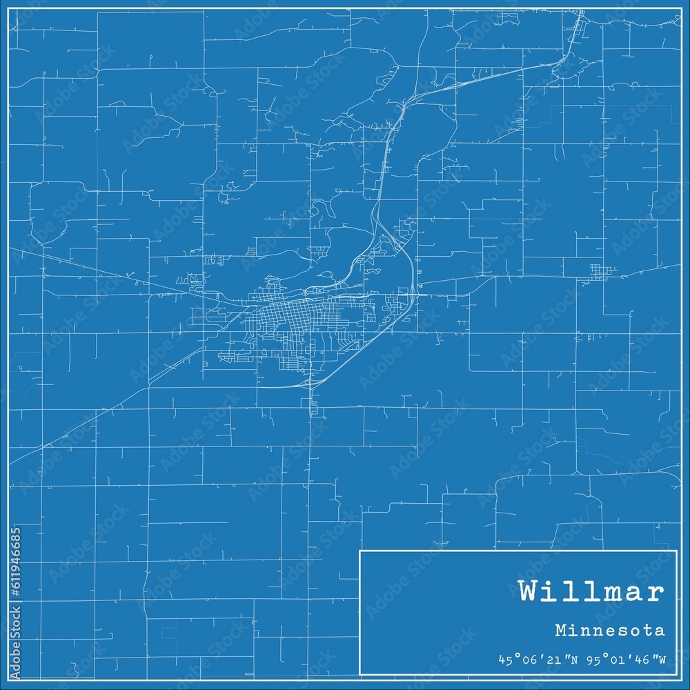 Fototapeta premium Blueprint US city map of Willmar, Minnesota.