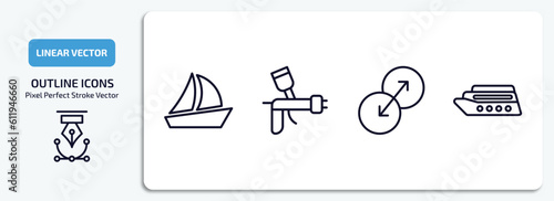 transport outline icons set. transport thin line icons pack included sailing boat, car painting, transition, luxury yacht vector.