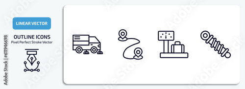 transport outline icons set. transport thin line icons pack included road sweeper, way, airport checking, shock breaker vector.