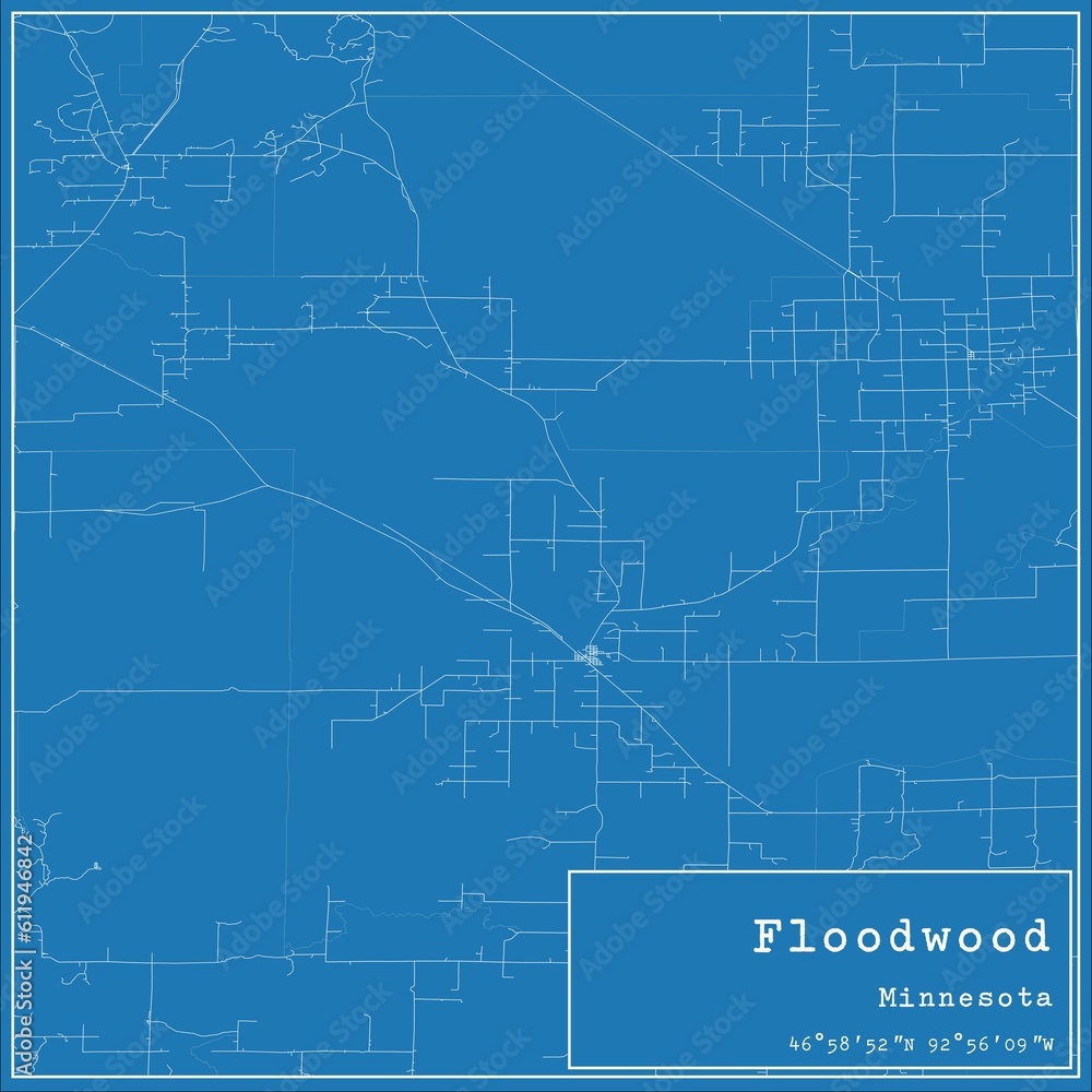 Blueprint US city map of Floodwood, Minnesota.