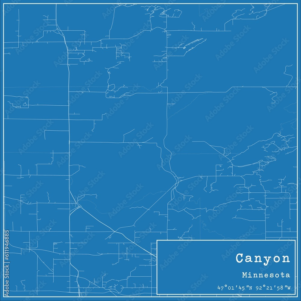 Blueprint US city map of Canyon, Minnesota.