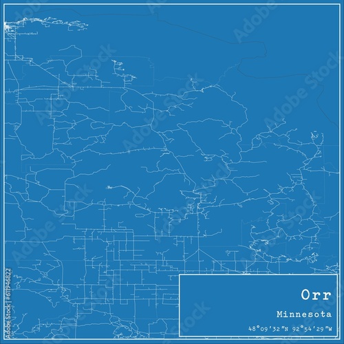 Blueprint US city map of Orr, Minnesota.