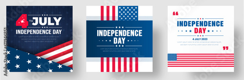 4th of July United States Independence Day celebration promotion advertising social media post banner, sticker, background, poster, card design set. Independence day USA festive decoration. usa flag