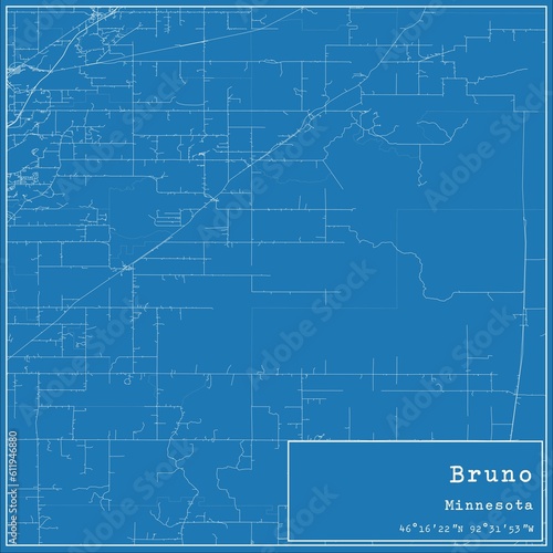 Blueprint US city map of Bruno  Minnesota.