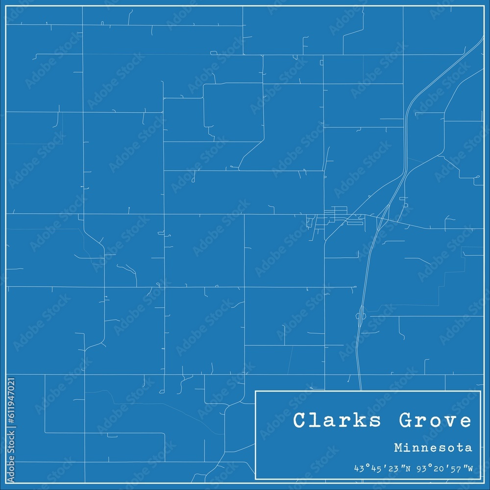 Blueprint US city map of Clarks Grove, Minnesota.