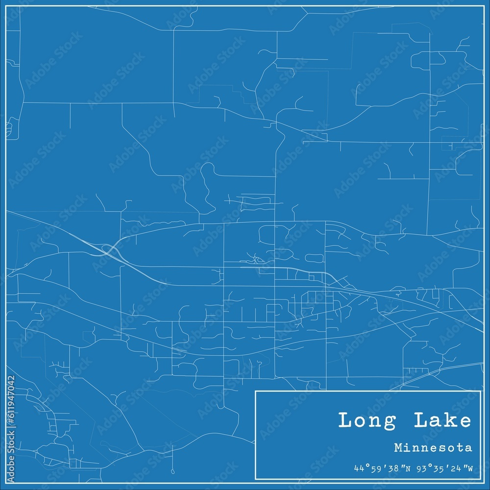 Blueprint US city map of Long Lake, Minnesota.
