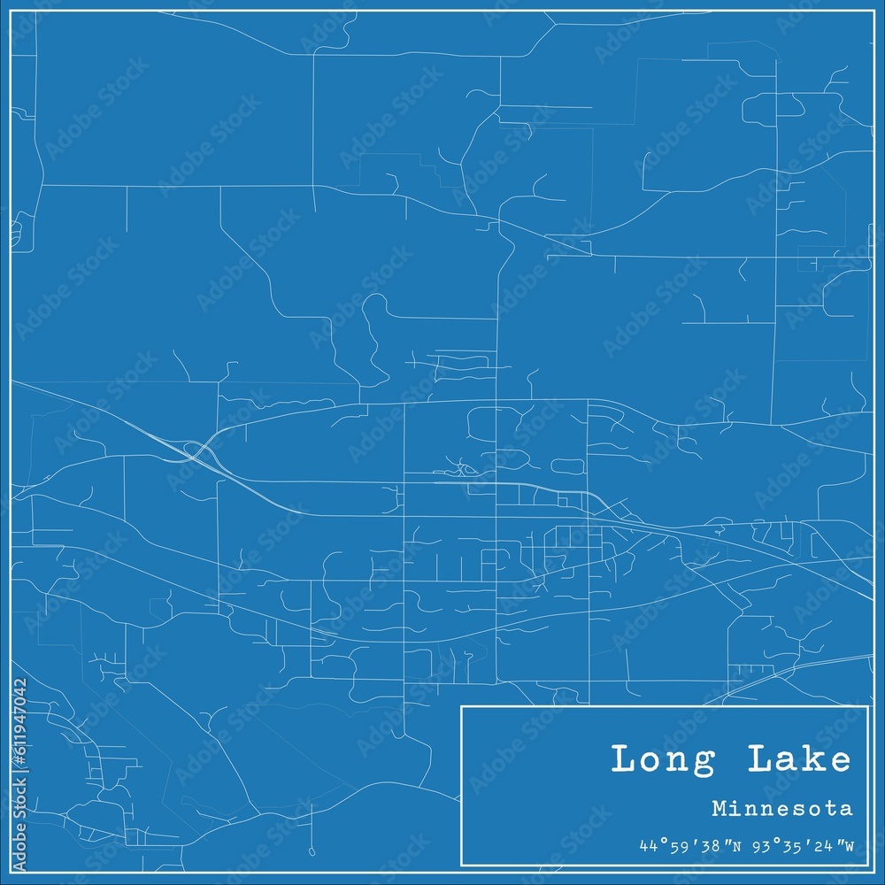 Fototapeta premium Blueprint US city map of Long Lake, Minnesota.