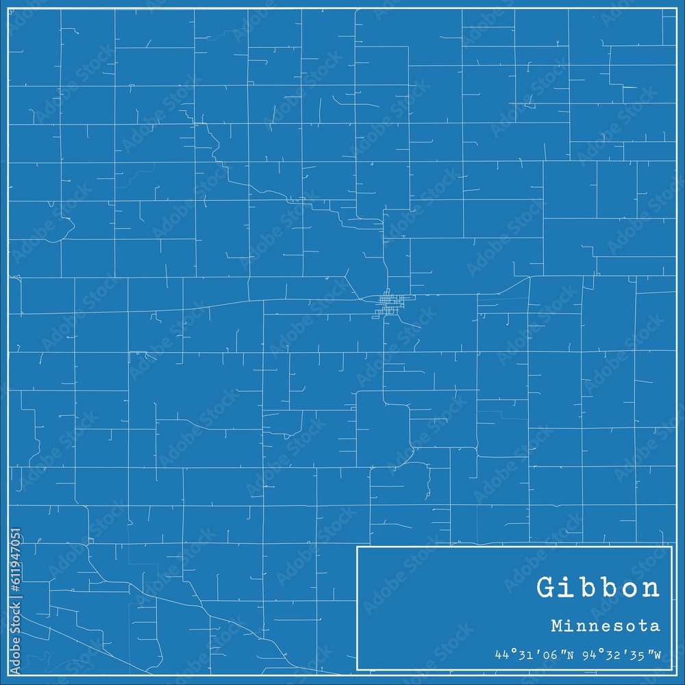 Blueprint US city map of Gibbon, Minnesota.