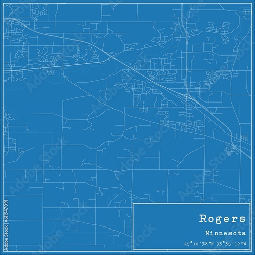 Blueprint US city map of Rogers, Minnesota.