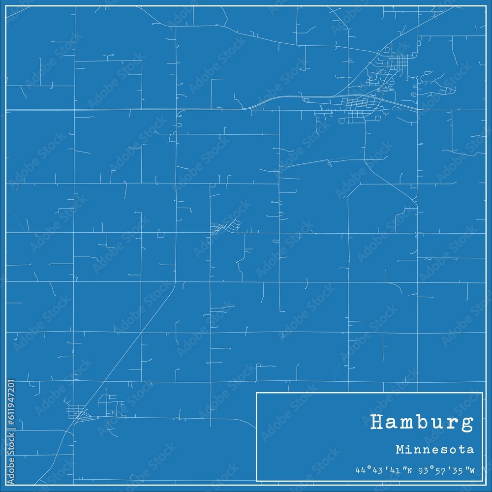 Fototapeta premium Blueprint US city map of Hamburg, Minnesota.