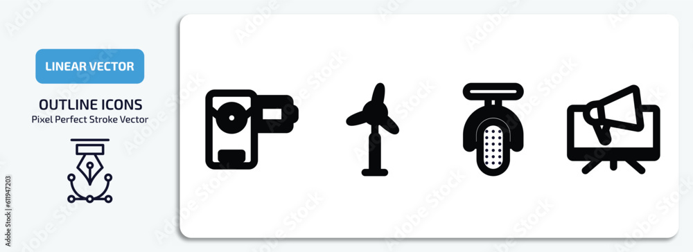 technology outline icons set. technology thin line icons pack included little camcorder, eolic, microphone interface, telemarketing vector. technology outline icons set. technology thin line icons pack included little camcorder, eolic, microphone interface, telemarketing vector.