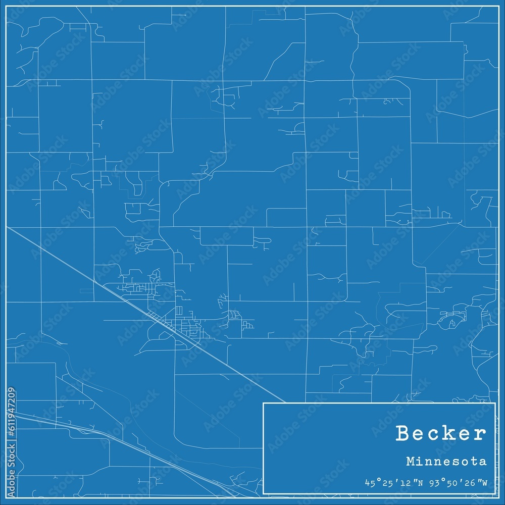 Blueprint US city map of Becker, Minnesota.