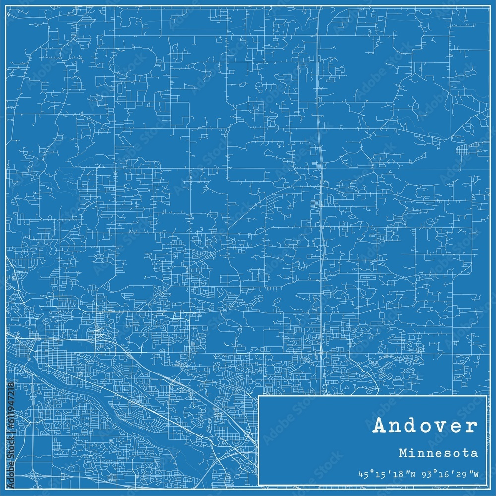 Blueprint US city map of Andover, Minnesota.