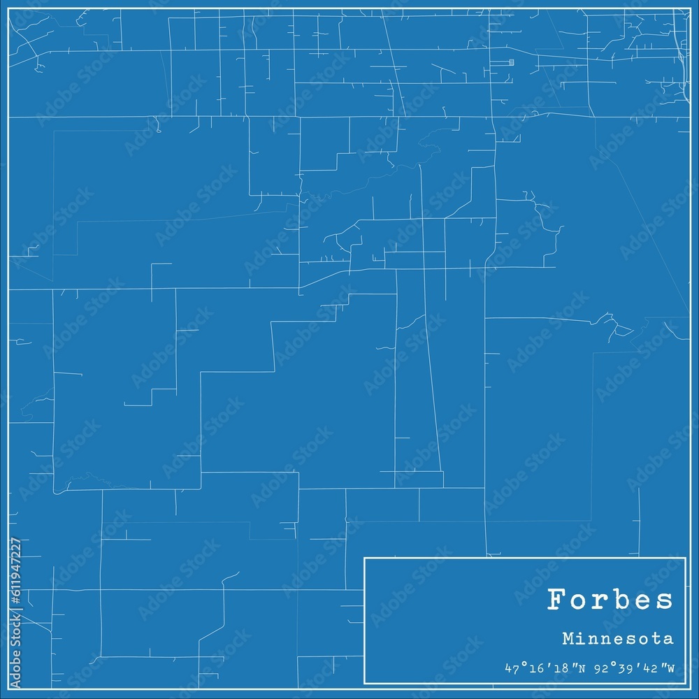 Blueprint US city map of Forbes, Minnesota.