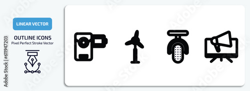 technology outline icons set. technology thin line icons pack included little camcorder, eolic, microphone interface, telemarketing vector.