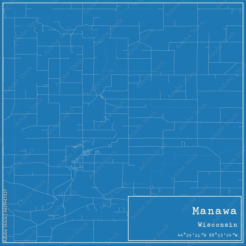 Blueprint US city map of Manawa, Wisconsin.