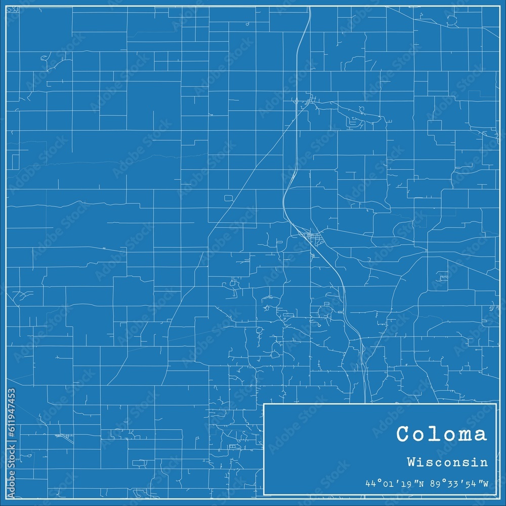 Blueprint US city map of Coloma, Wisconsin.