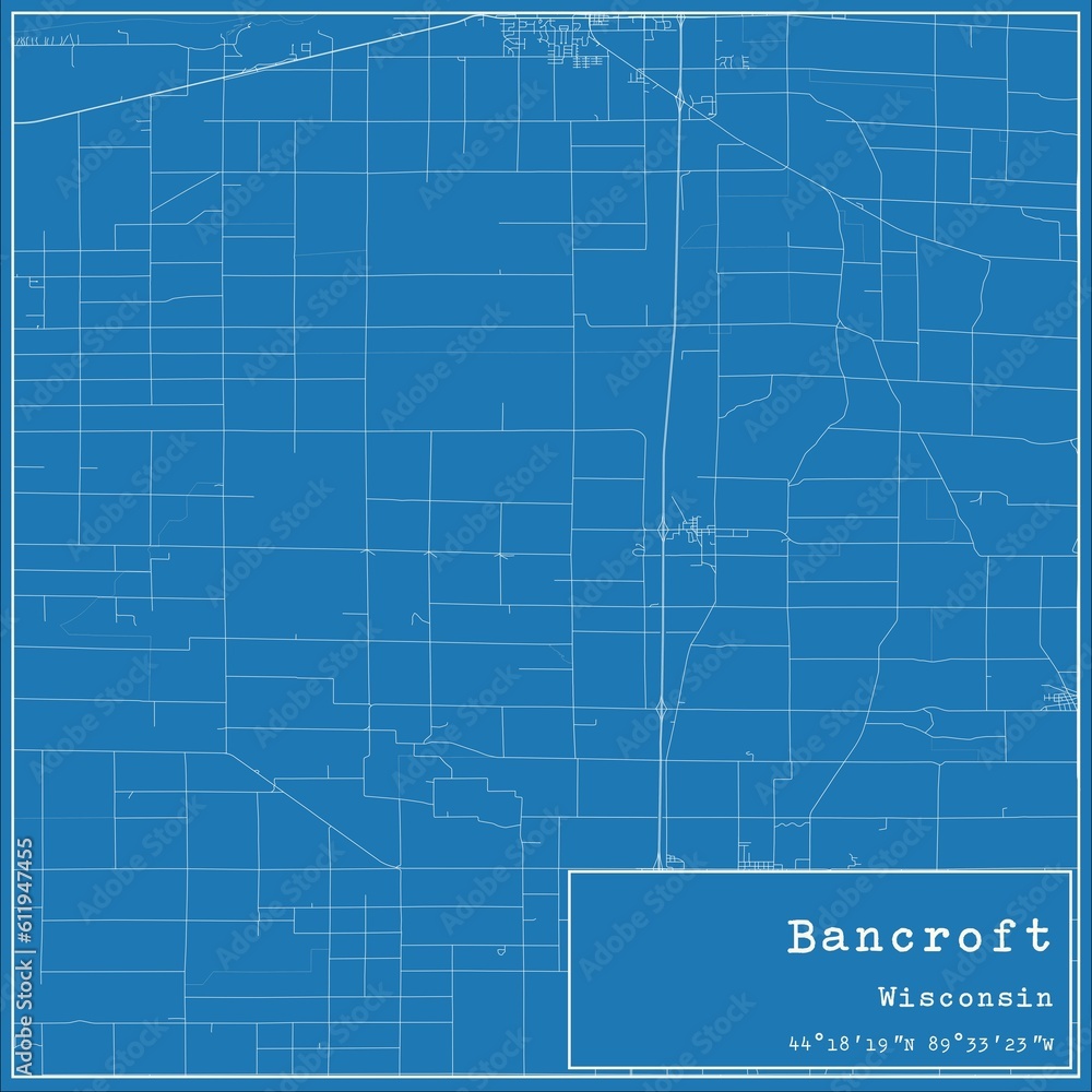 Blueprint US city map of Bancroft, Wisconsin. Blueprint US city map of Bancroft, Wisconsin.
