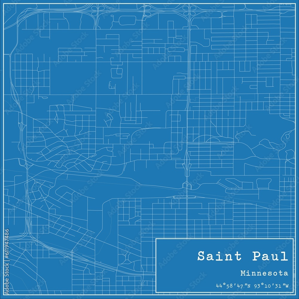 Blueprint US city map of Saint Paul, Minnesota.
