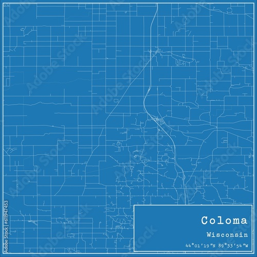 Blueprint US city map of Coloma, Wisconsin. photo
