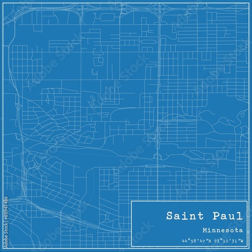 Blueprint US city map of Saint Paul, Minnesota.