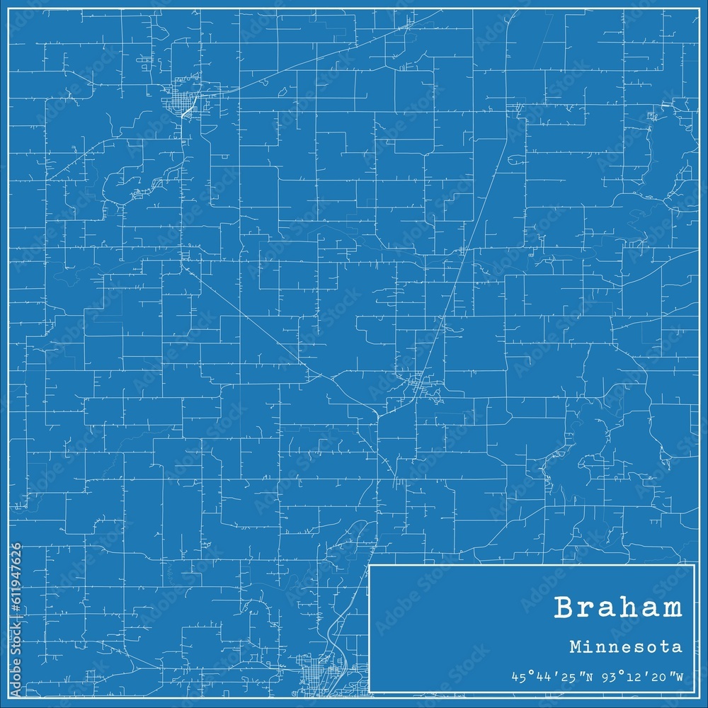 Blueprint US city map of Braham, Minnesota.