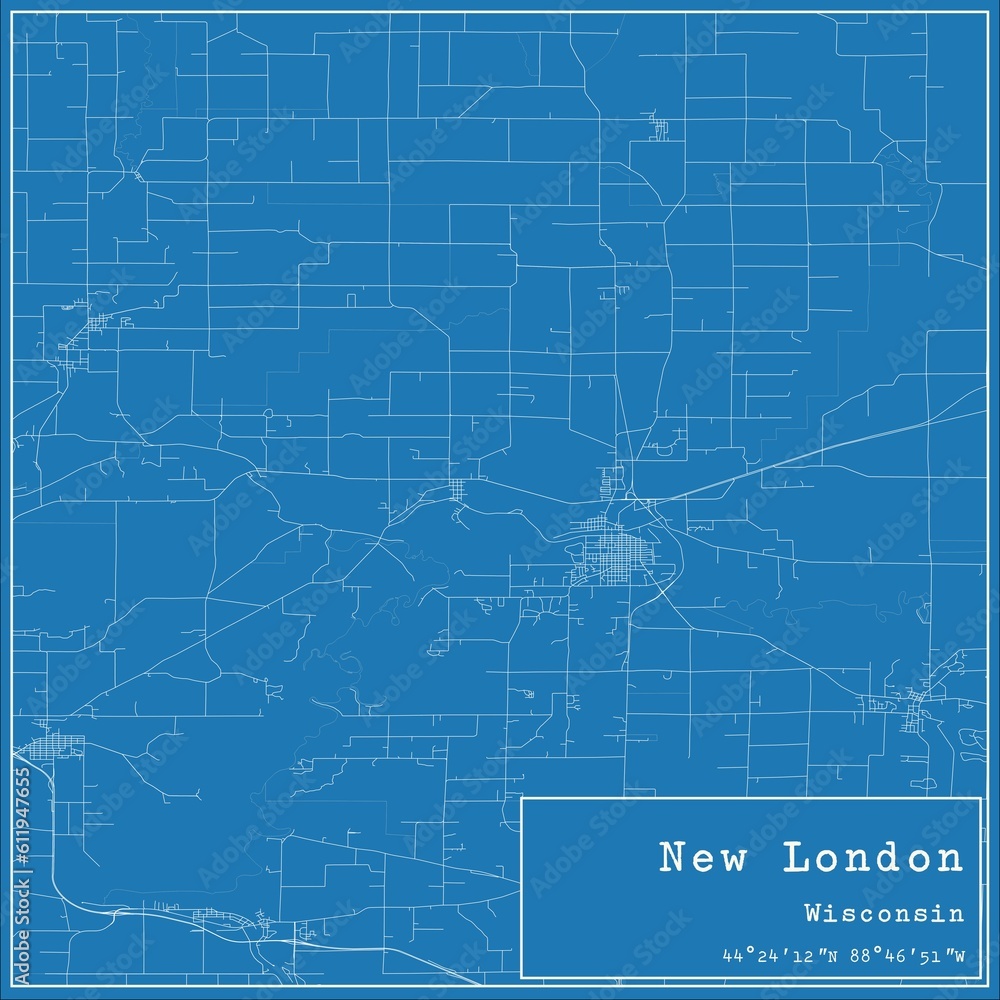 Blueprint US city map of New London, Wisconsin. Blueprint US city map of New London, Wisconsin.