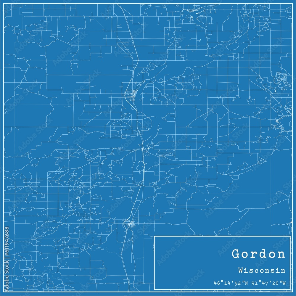 Blueprint US city map of Gordon, Wisconsin.