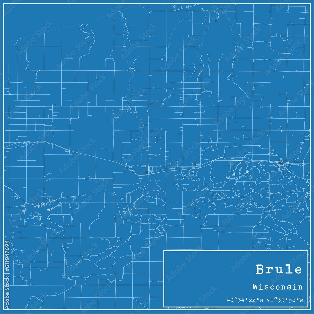 Blueprint US city map of Brule, Wisconsin.