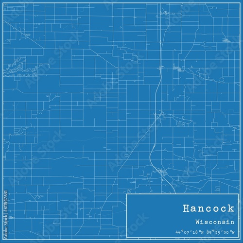 Blueprint US city map of Hancock, Wisconsin.