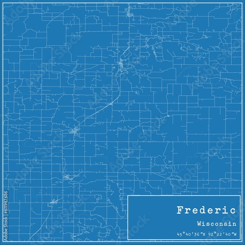 Blueprint US city map of Frederic, Wisconsin. photo