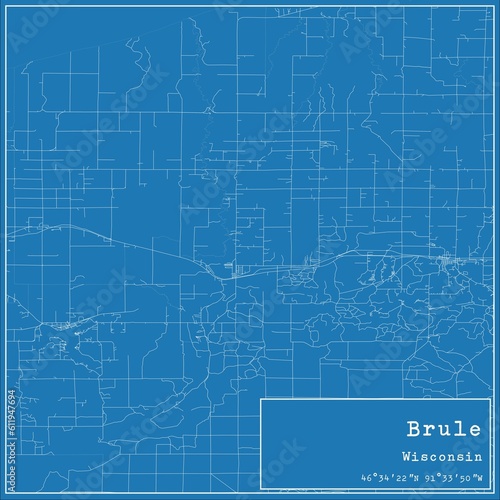 Blueprint US city map of Brule, Wisconsin.