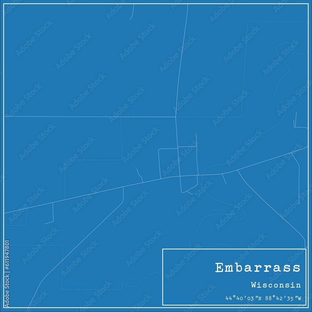 Blueprint US city map of Embarrass, Wisconsin. Blueprint US city map of Embarrass, Wisconsin.