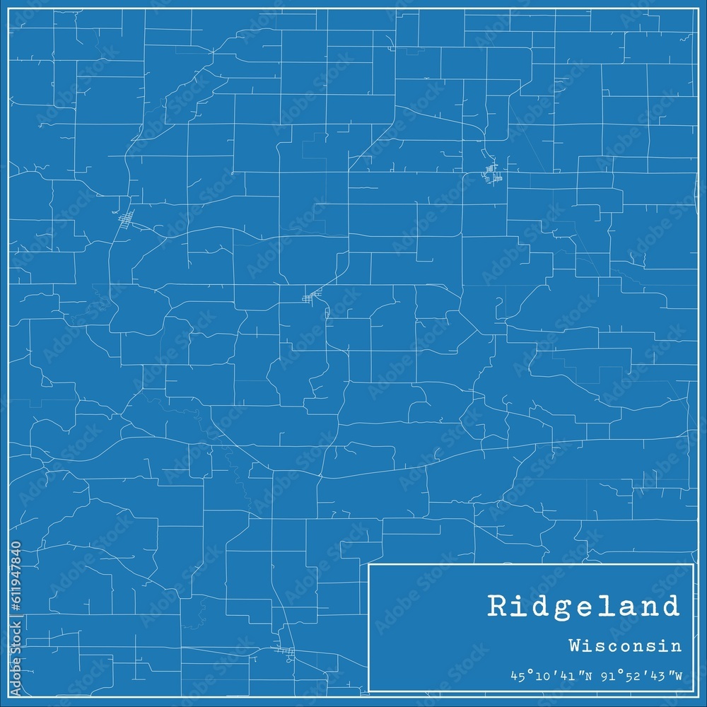 Blueprint US city map of Ridgeland, Wisconsin.