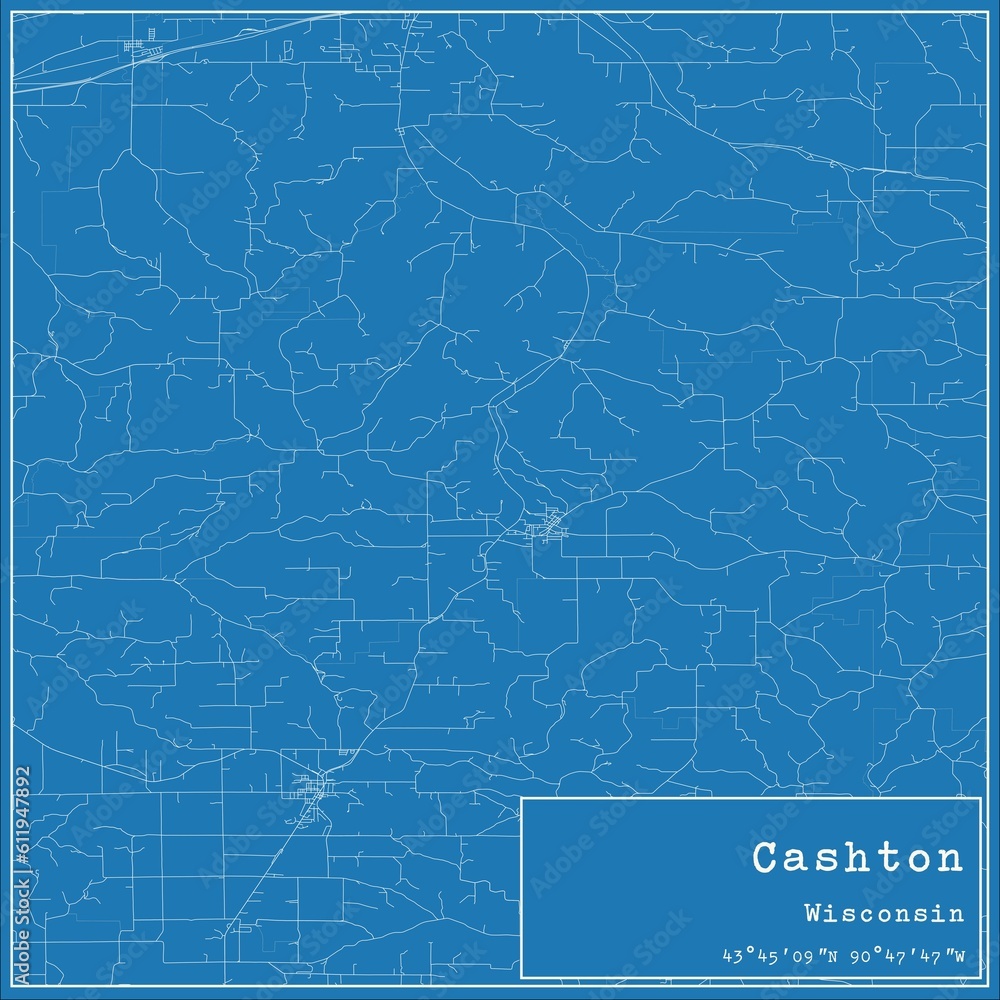 Blueprint US city map of Cashton, Wisconsin.