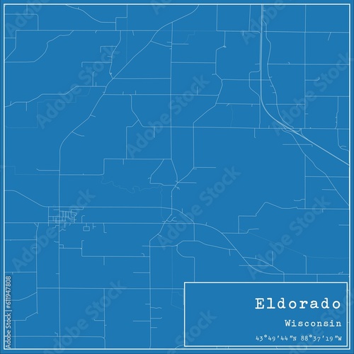 Blueprint US city map of Eldorado, Wisconsin.