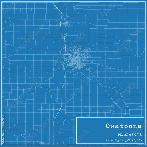 Blueprint US city map of Owatonna  Minnesota.
