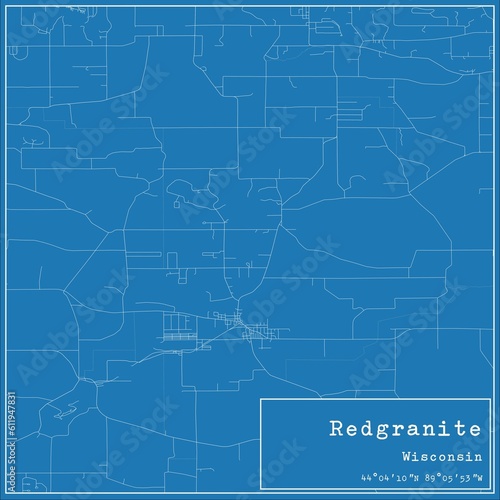 Blueprint US city map of Redgranite, Wisconsin. photo