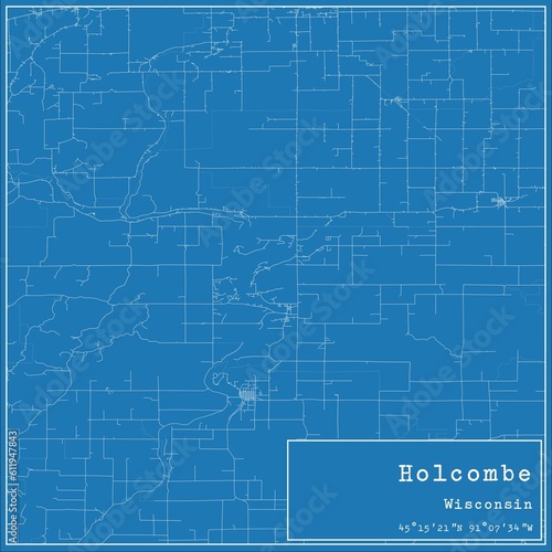 Blueprint US city map of Holcombe, Wisconsin.