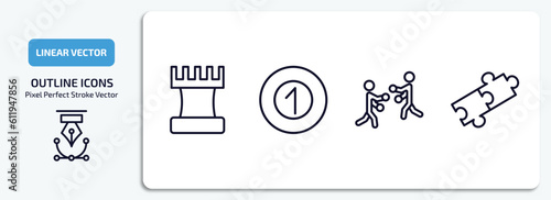 sport outline icons set. sport thin line icons pack included tower from a chess, pool ball, boxing, match vector.